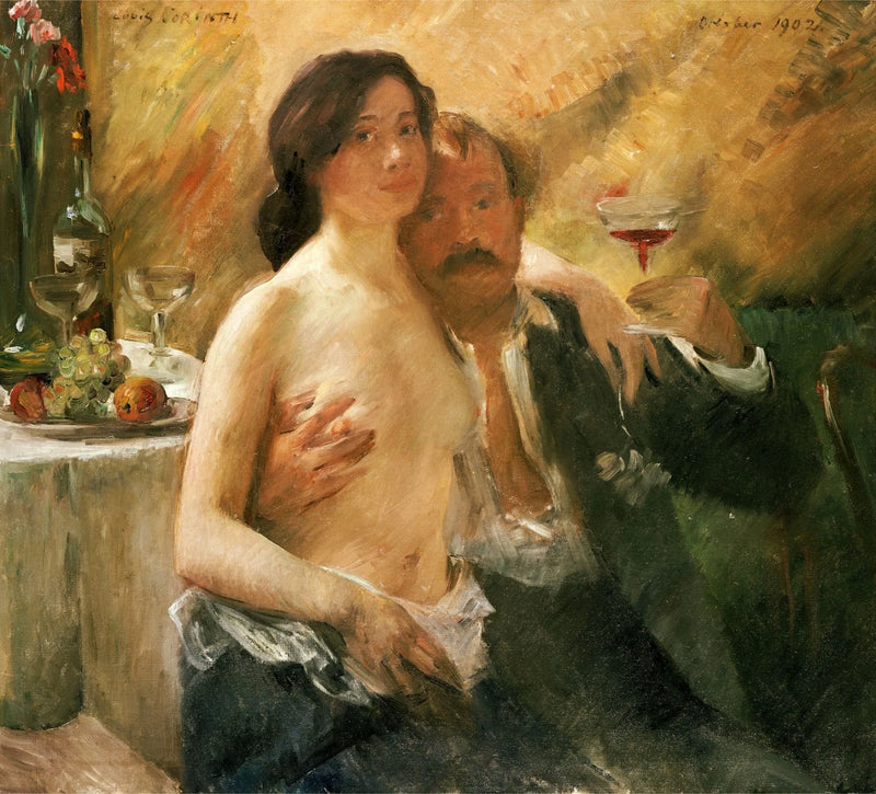 Autoritratto con la moglie Charlotte Berend-Corinth e un bicchiere di spumante - Lovis Corinth