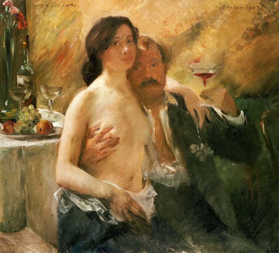 Autoritratto con la moglie Charlotte Berend-Corinth e un bicchiere di spumante - Lovis Corinth