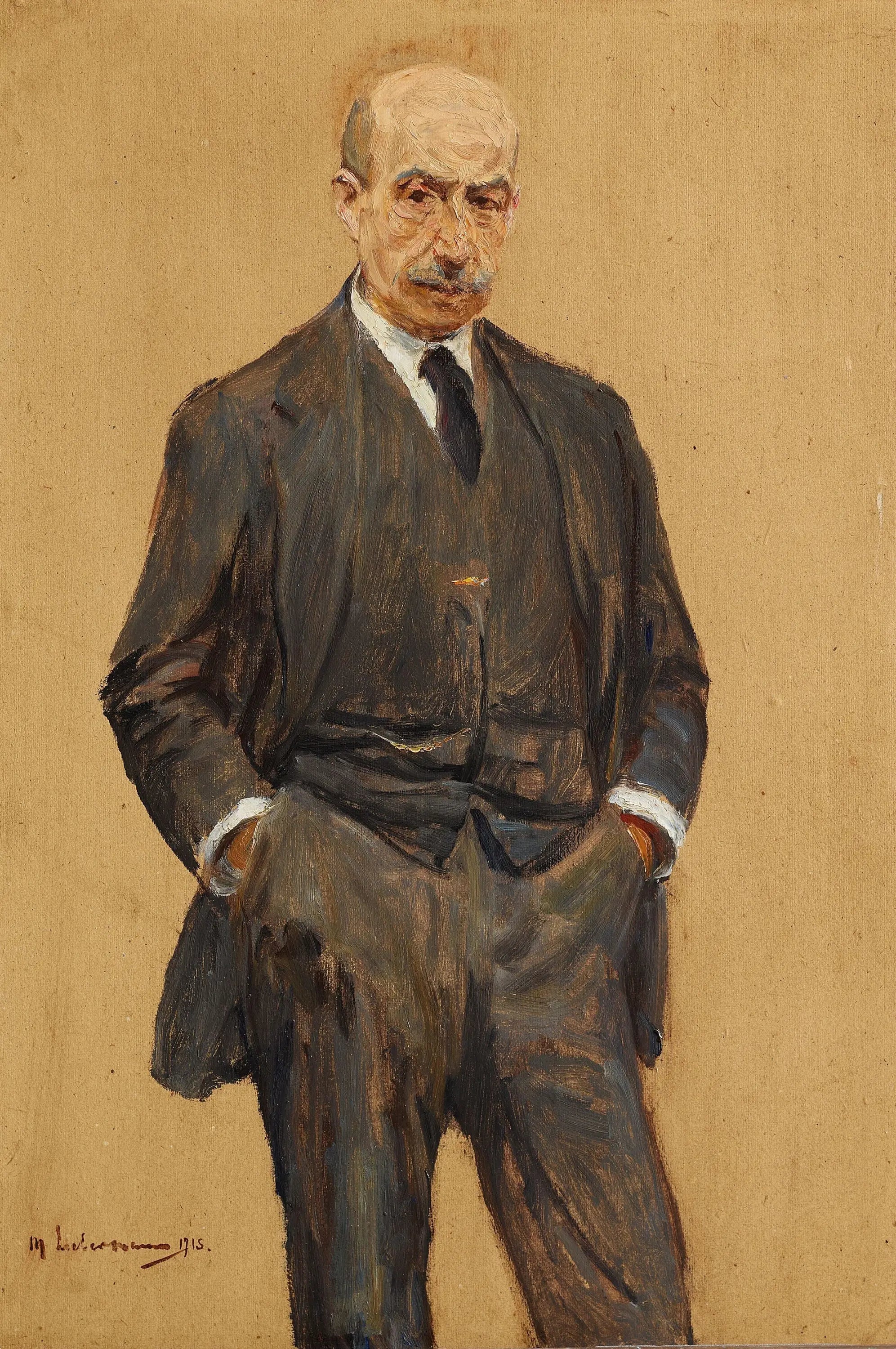 Autoportrait debout de trois quarts les deux mains dans les poches de pantalon (Selbstbildnis stehend in