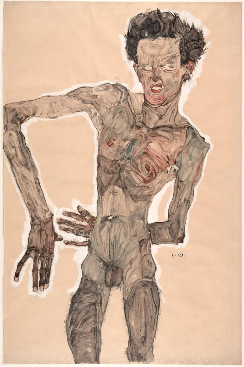 Autoritratto nudo con smorfia - Egon Schiele