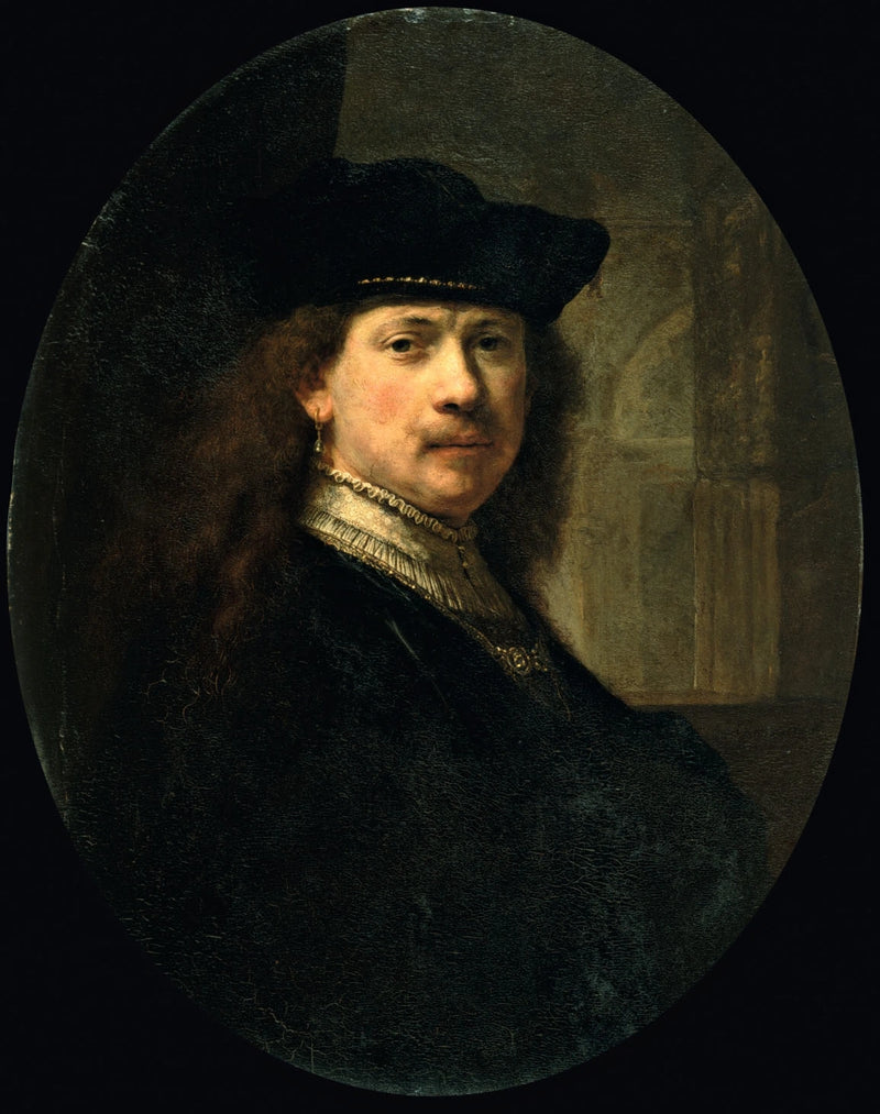 Autoritratto con berretto su sfondo architettonico - Rembrandt