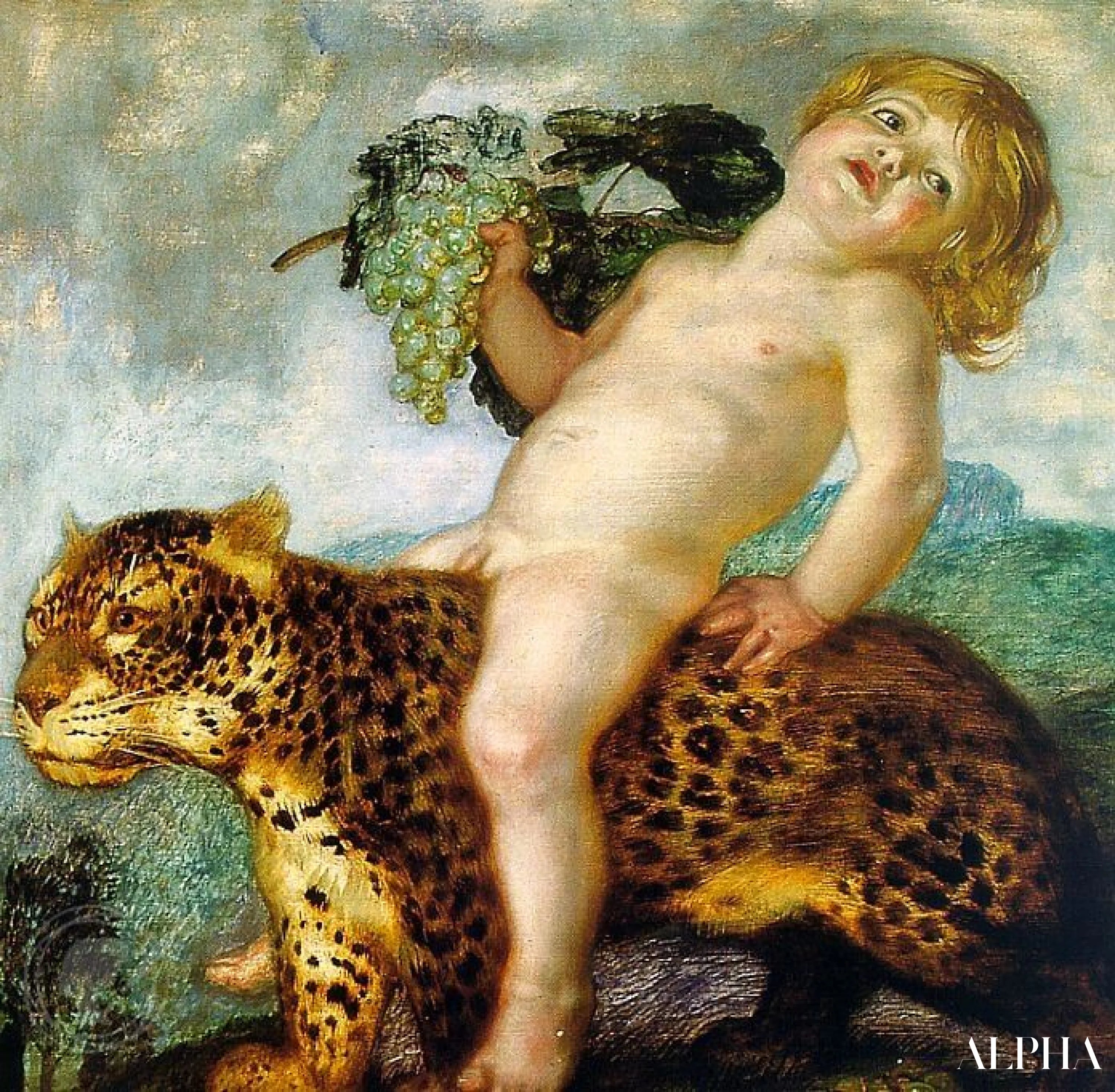 Reproduction du tableau « Bacchus Enfant Montant sur une Panthère - Franz Von Stuck » par Alpha Reproduction en peinture à l’huile