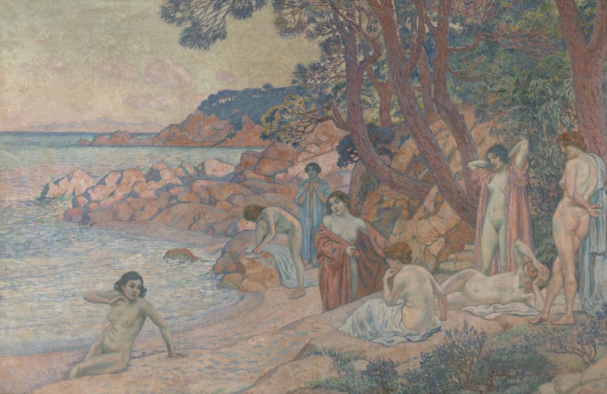 Baigneurs au cap Bénat - Théo van Rysselberghe image 1 copie peinte à la main à l’huile
