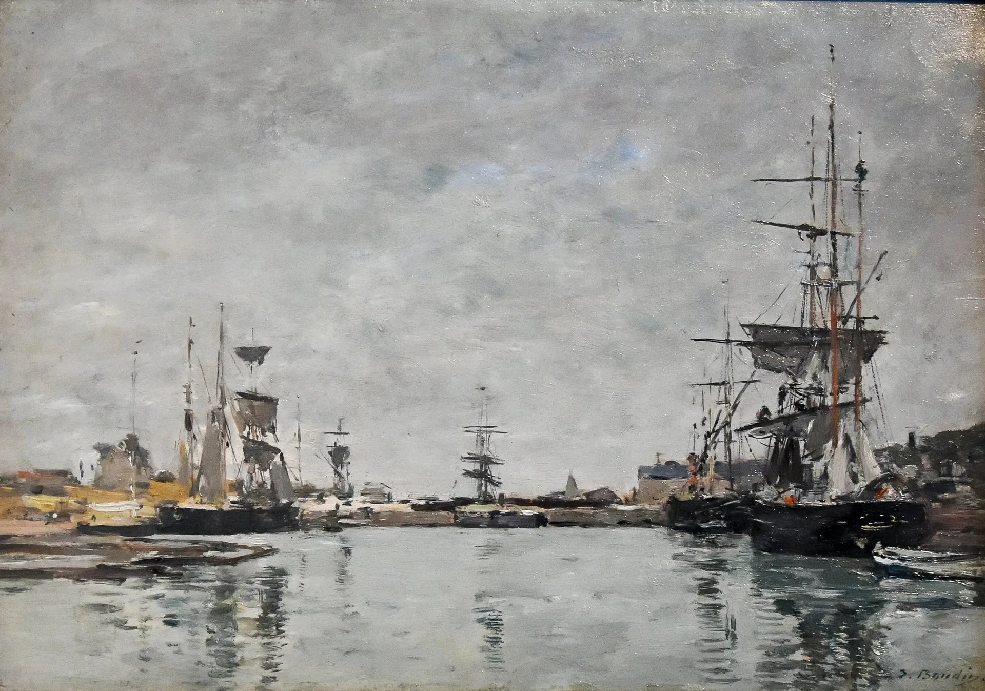 Bassin de Deauville ciel gris - Eugène Boudin image 1 reproduction artisanale de tableau