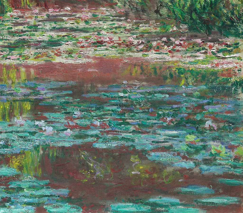 Détail des nymphéas et des reflets dans Le Bassin aux nymphéas W1628 de Claude Monet
