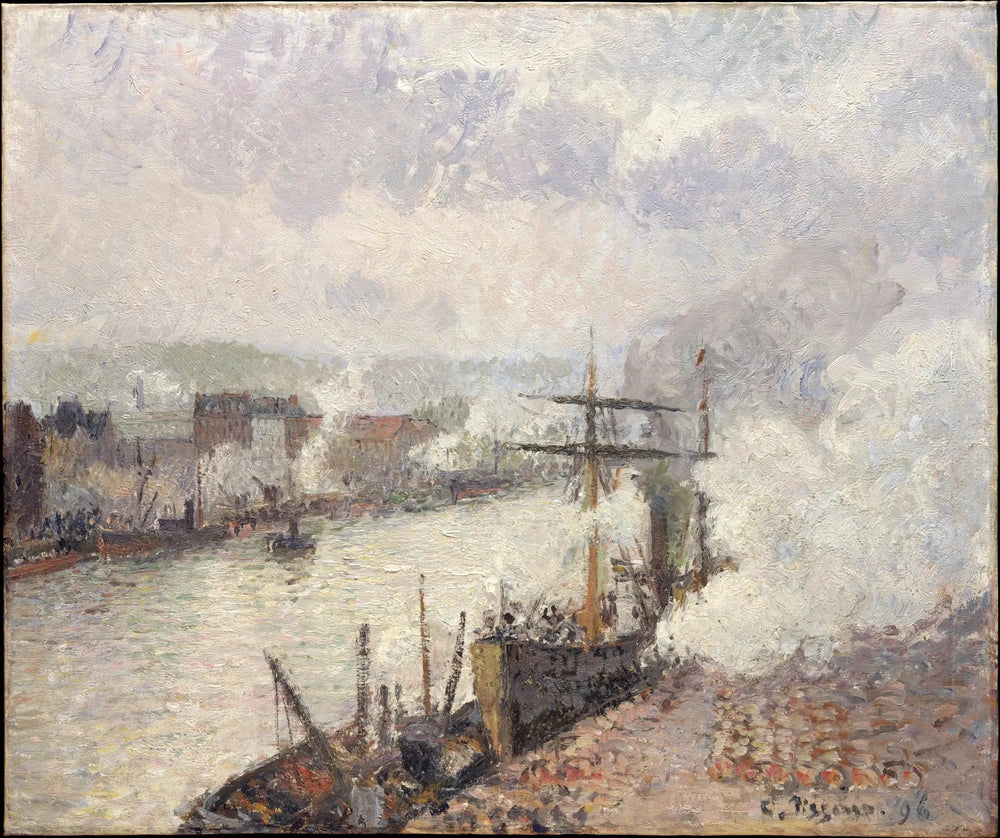 Bateaux à vapeur dans le port de Rouen - Camille Pissarro image 1 reproduction artisanale de tableau