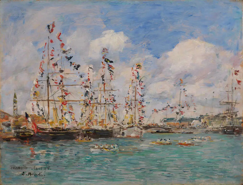 Barche decorate con bandiere nel porto di Deauville - Eugène Boudin
