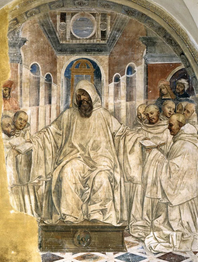 Benoît presenta la sua regola ai monaci olivattresi. - Il Sodoma (Giovanni Antonio Bazzi)