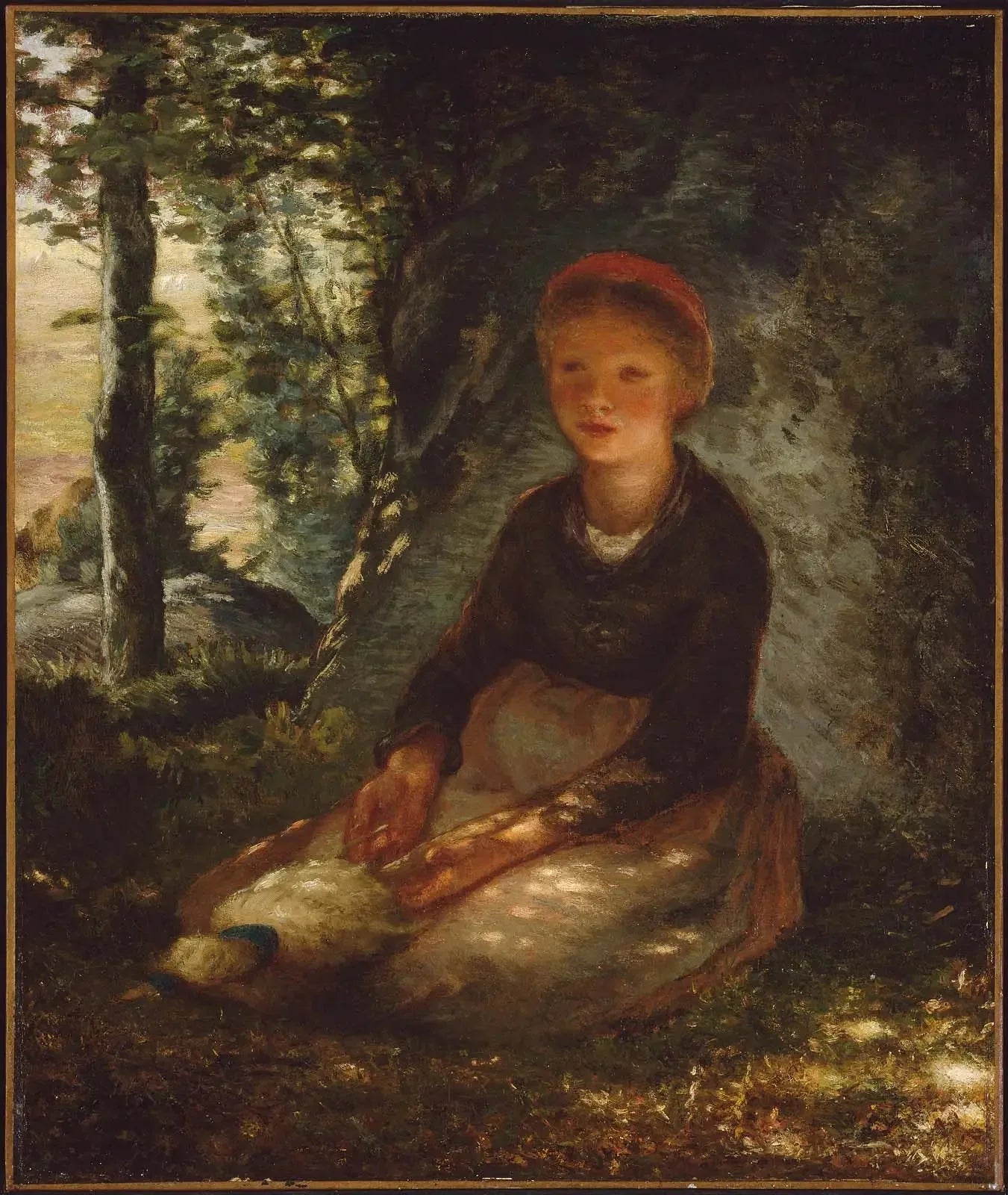 Bergère assise à l'ombre - Jean-François Millet image 1 reproduction de peinture à l’huile