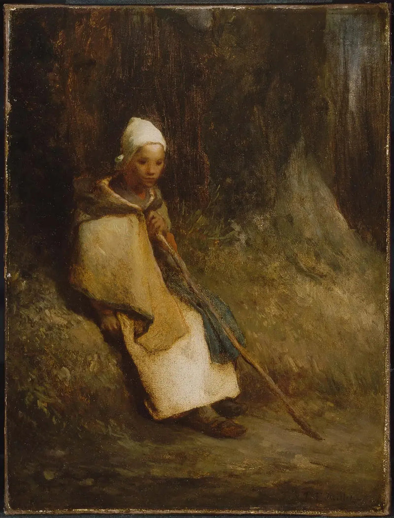 Bergère seduta al margine della foresta - Jean-François Millet