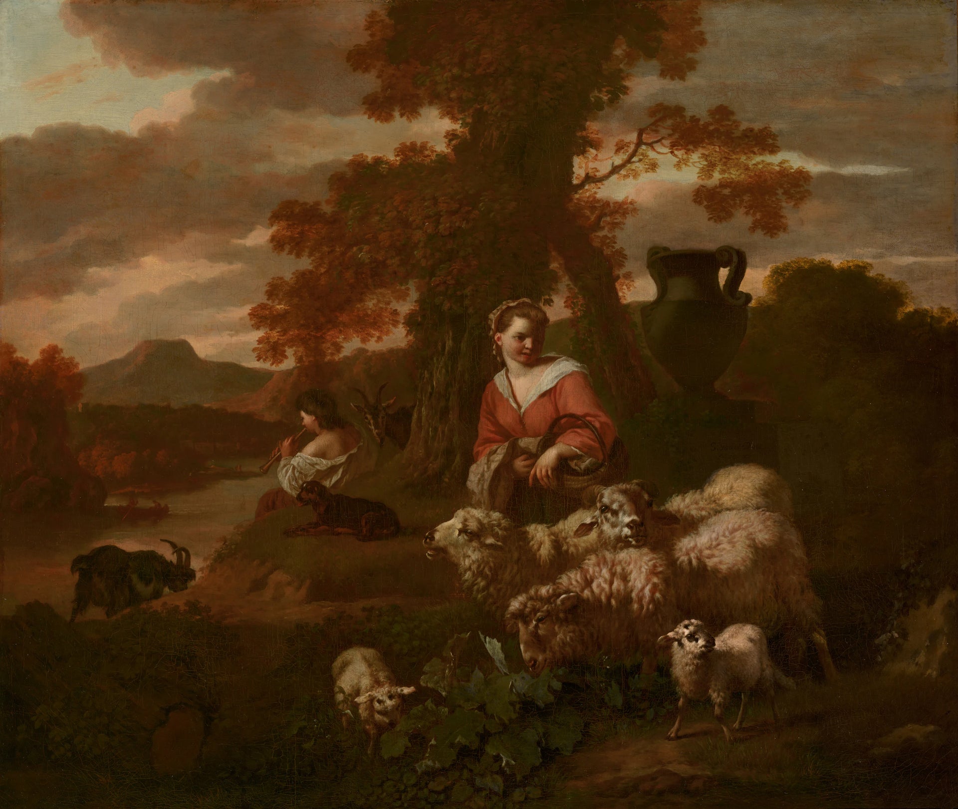 Bergère avec mouton - Simon van der Does
