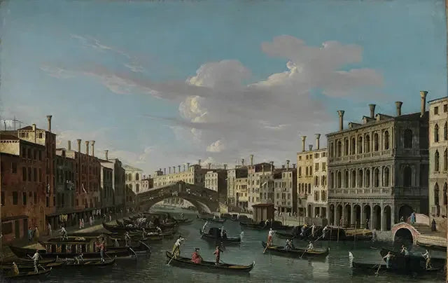 Blick auf den Canale Grande nach Süden zwischen Rio di Salvatore und Rialto Brücke - Canaletto image 1 tableau peint à l’huile sur toile