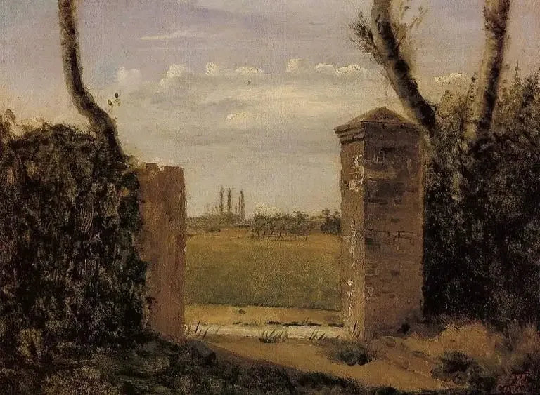 Bois-Guillaume, près de Rouen, porta fiancheggiata da due pilastri - Jean-Baptiste Camille Corot