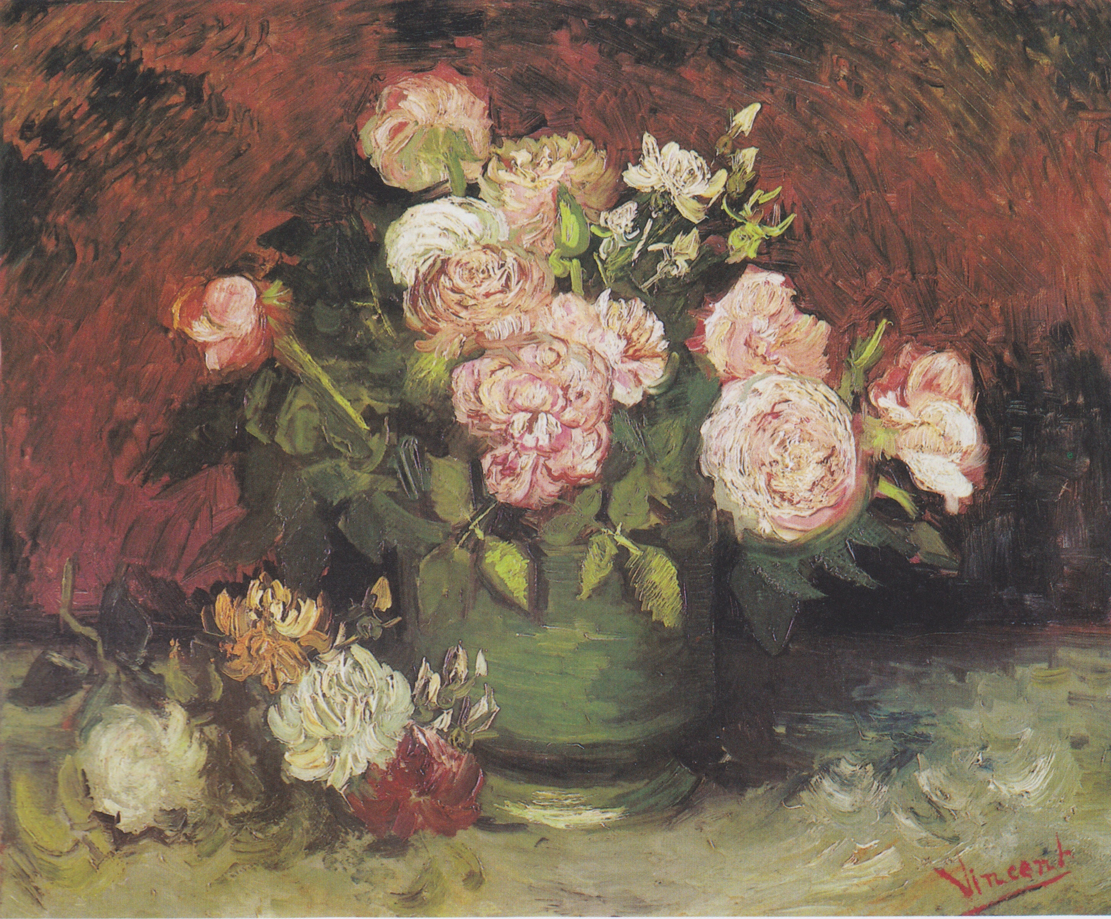 Reproduction du tableau « Bol avec pivoines et roses - Vincent van Gogh » par Alpha Reproduction en peinture à l’huile