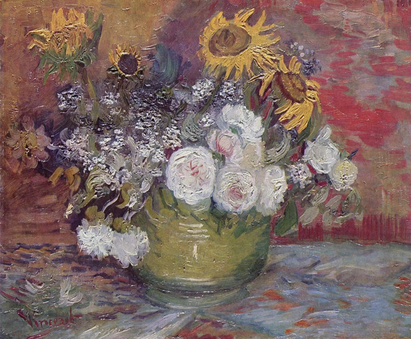 Ciotola con girasoli, rose e altri fiori - Vincent van Gogh