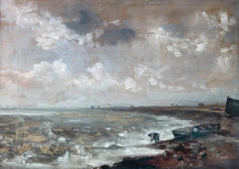 Bord de mer con pescatori vicino a una barca - John Constable