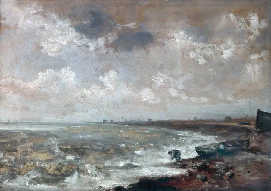 Bord de mer con pescatori vicino a una barca - John Constable
