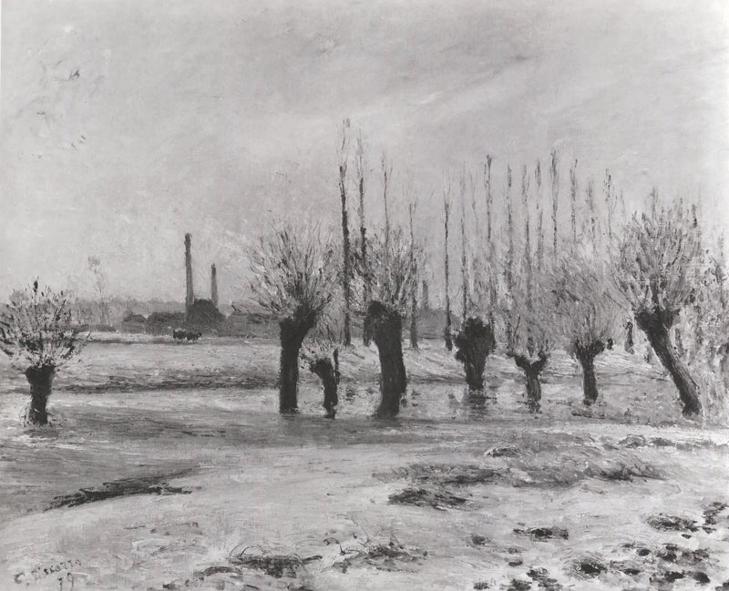 Bordo dell'Oise a Pontoise, effetto neve - Camille Pissarro