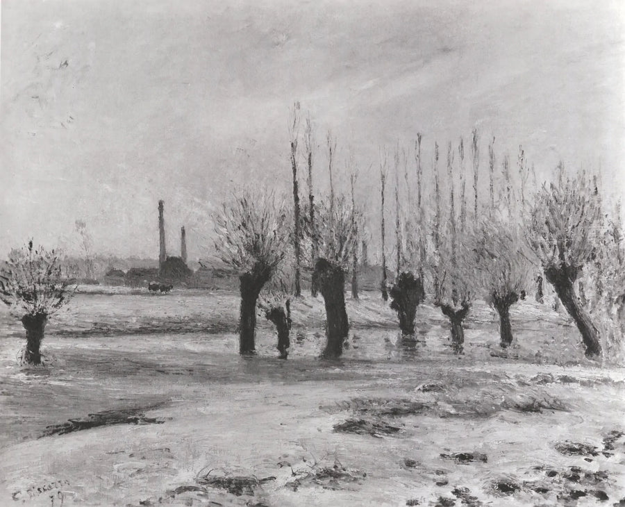 Bordo dell'Oise a Pontoise, effetto neve - Camille Pissarro