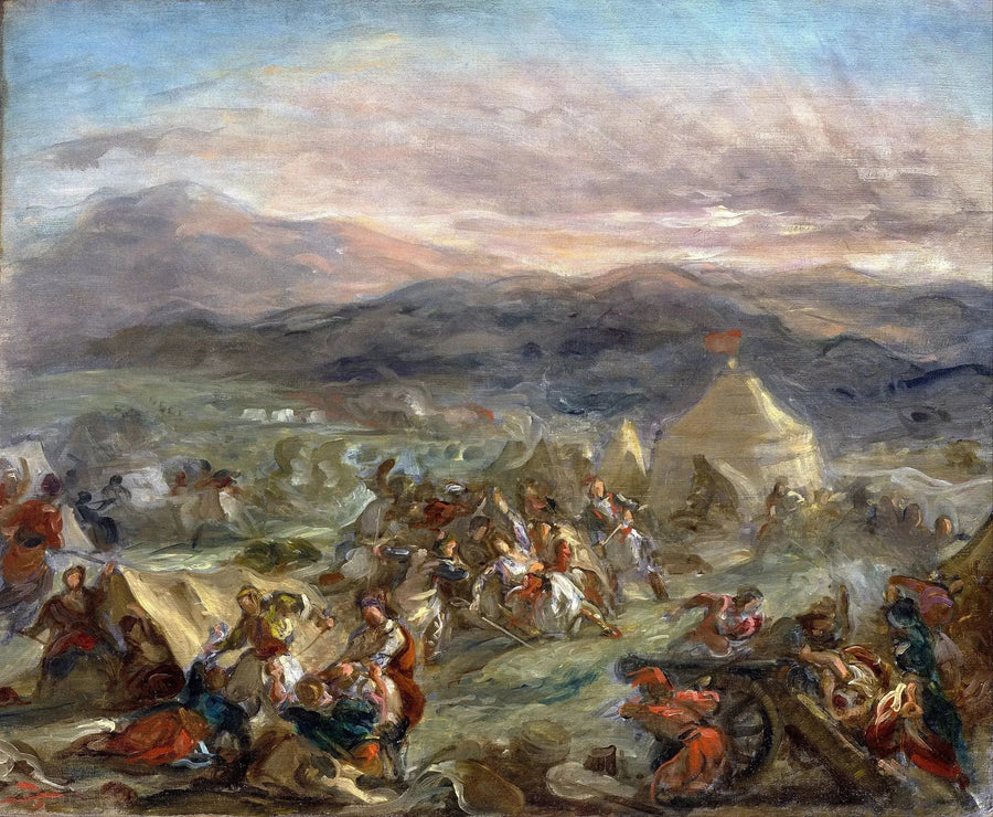 Botzaris sorprende il campo turco e cade mortalmente ferito - Eugène Delacroix