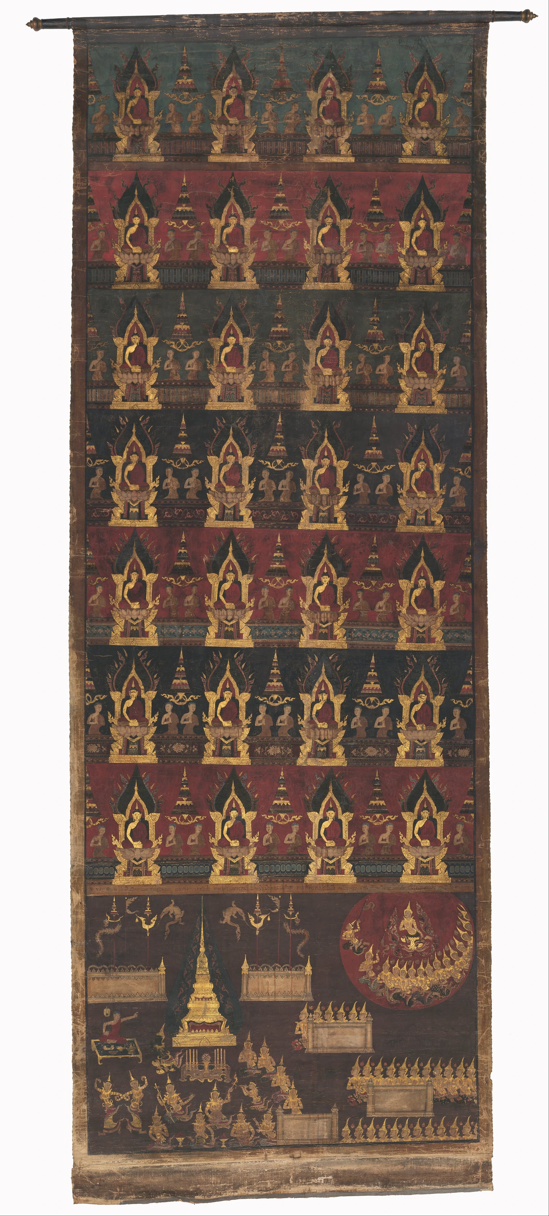 Bouddhas du passé et du futur, bannière phra bot, Artiste siamois anonyme, époque Rattanakosin