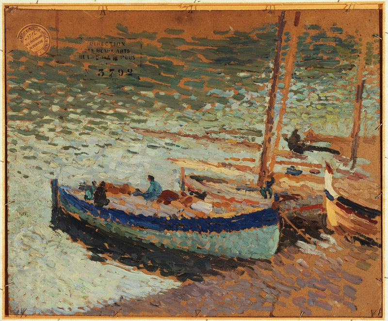 Mazzo di fiordalisi - Barche nel porto - Henri-Jean Guillaume Martin