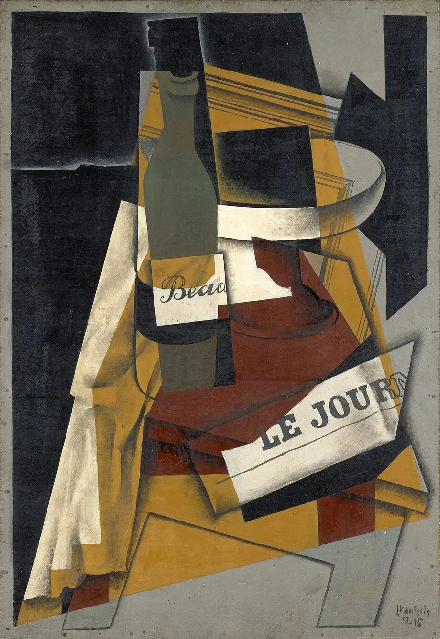Bottiglia e ciotola (Bottiglia, giornale e ciotola) - Juan Gris