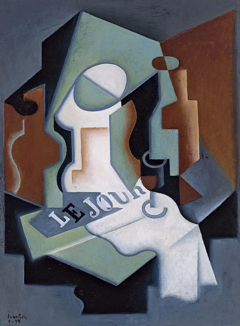 Bottiglia e piatto di frutta - Juan Gris