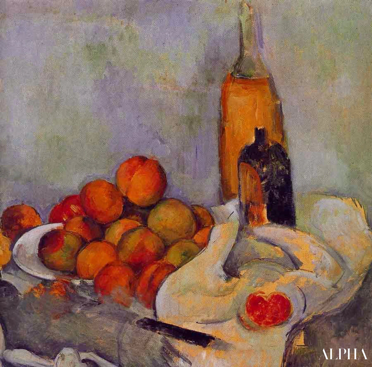 Bouteilles et pêches - Paul Cézanne - Reproductions de tableaux et peintures haut de gamme