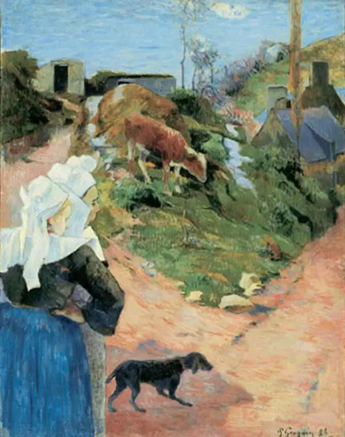 Bretonne all'incrocio di una strada, o Bretonne e vitello - Paul Gauguin