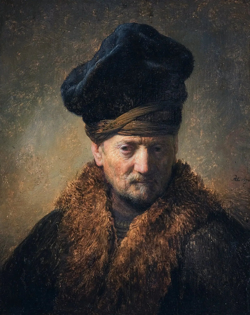 Busto di un vecchio con un cappello di pelliccia - Rembrandt