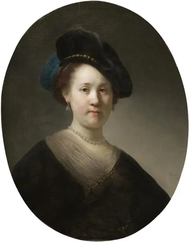 Busto di una giovane donna con berretto di piume - Rembrandt
