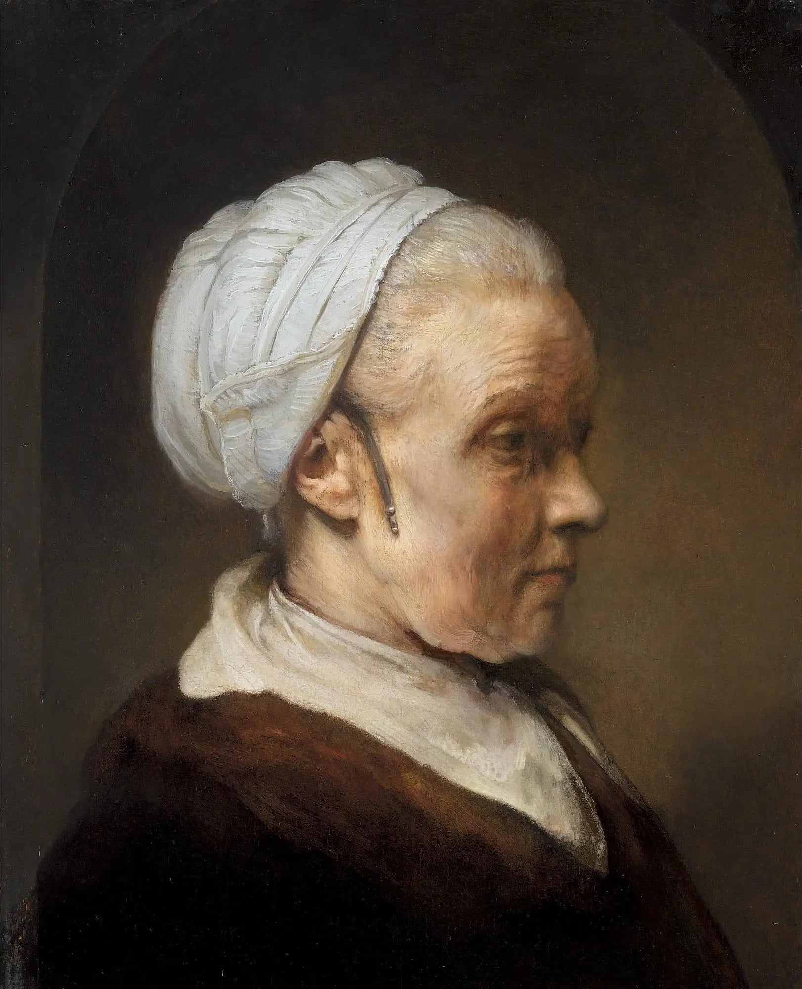 Buste d'une vieille femme au bonnet blanc - Rembrandt image 1 reproduction artisanale de tableau