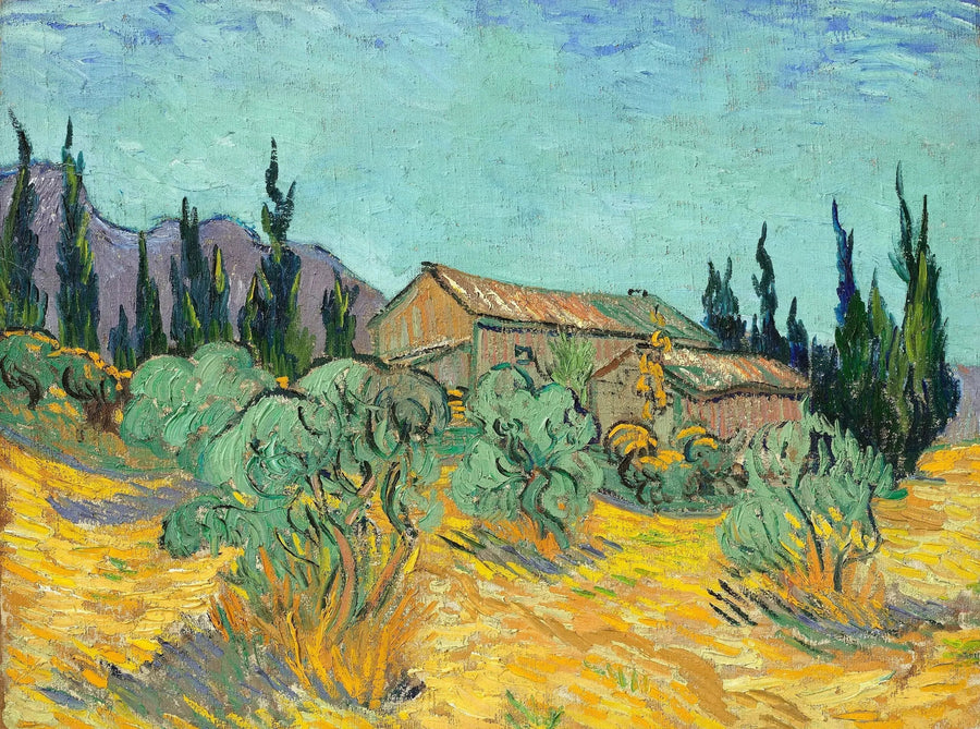 Capanni di legno tra ulivi e cipressi - Vincent van Gogh