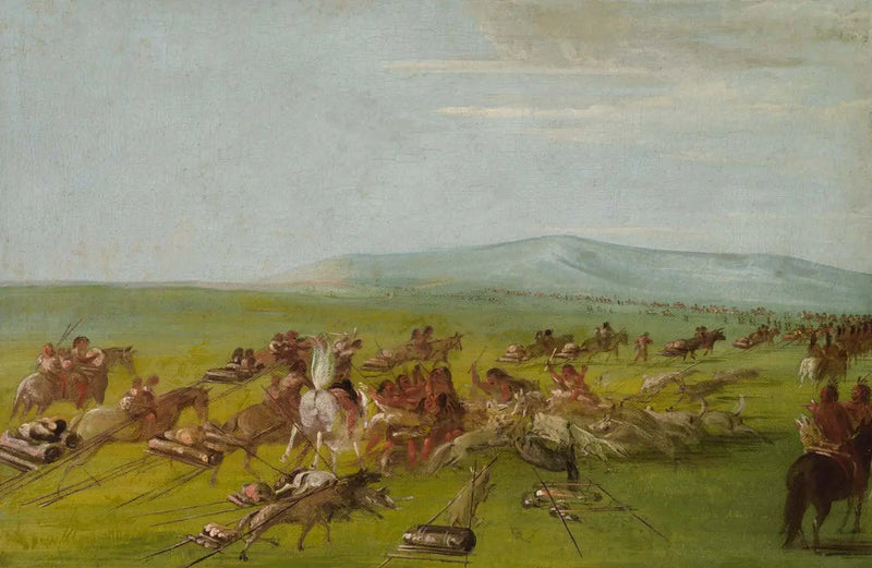 Accampamento Comanche in movimento, combattimento tra cani in viaggio - George Catlin