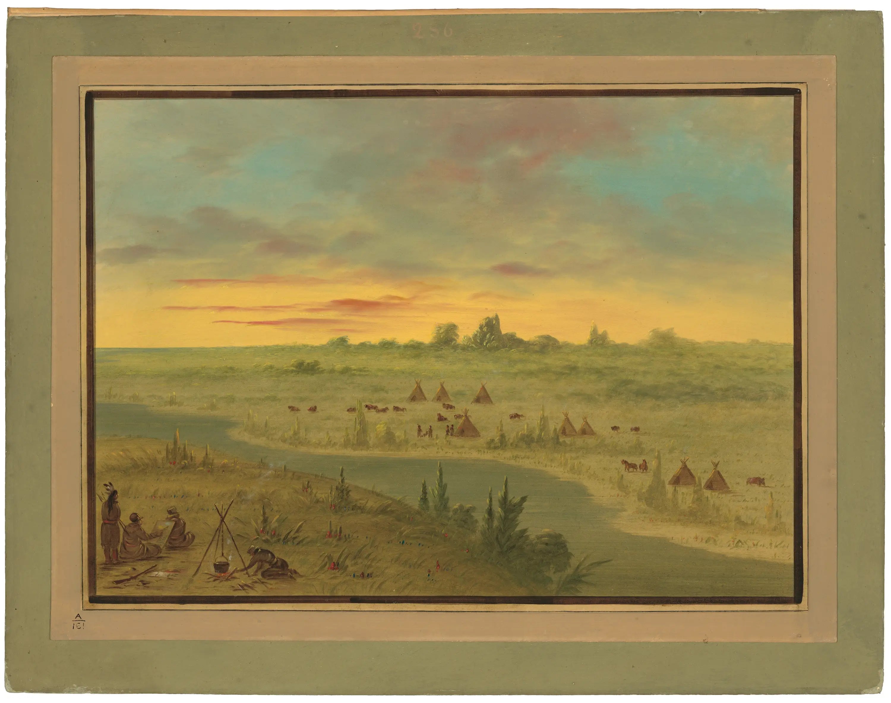 Campement des Indiens Pawnee au coucher du soleil - George Catlin - Alpha Reproduction