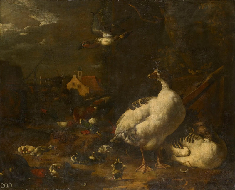 Anatre e oche in un cortile di fattoria - Melchior de Hondecoeter