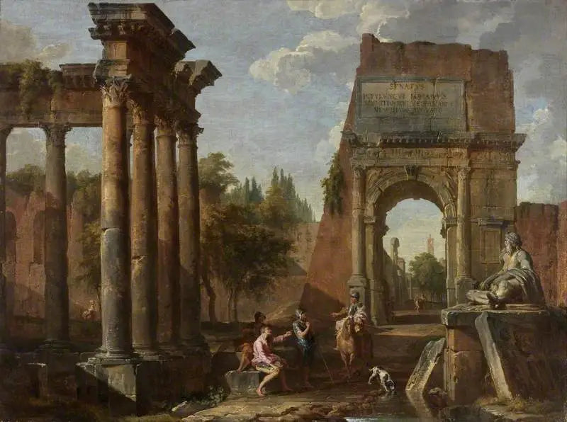 Capriccio architettonico, Arco di Tito con figure - Giovanni Paolo Panini