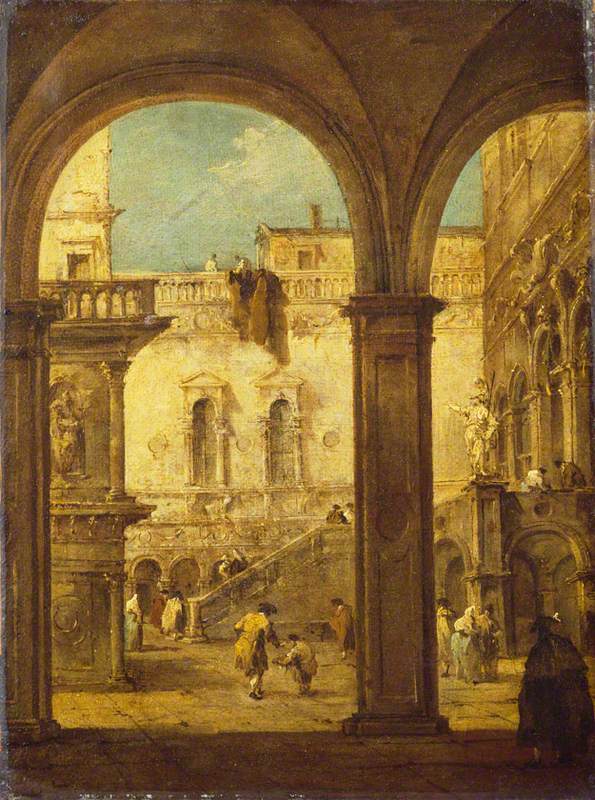 Capriccio con la corte del palazzo dei Dogi - Francesco Guardi
