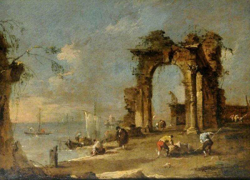 Capriccio con un arco in rovina sul bordo di una laguna - Francesco Guardi