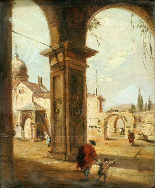 Capriccio con una chiesa vista attraverso un portico - Francesco Guardi