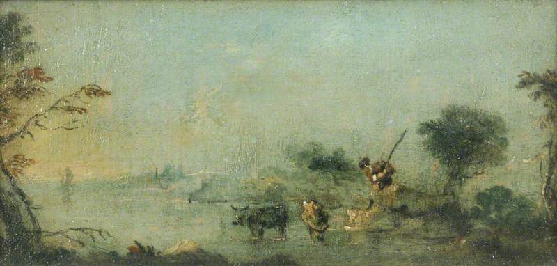 Capriccio della laguna con un contadino e il bestiame - Francesco Guardi