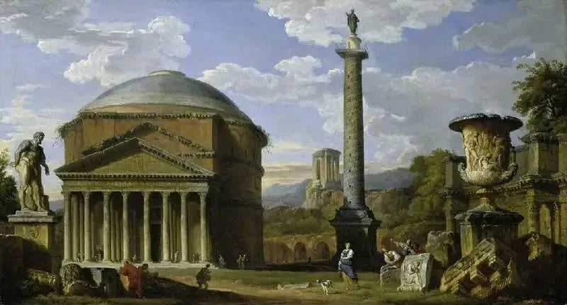 Capriccio delle rovine romane con il Pantheon - Giovanni Paolo Panini