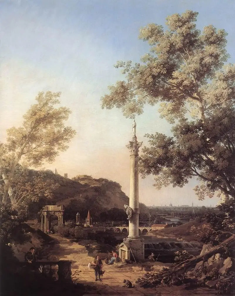 Capriccio : paesaggio fluviale con una colonna - Canaletto