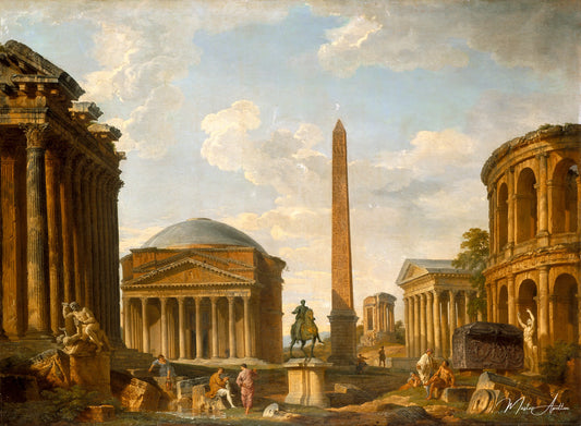 Capriccio romain Le Panthéon et autres monuments, 1735 - Giovanni Paolo Panini - Reproductions de tableaux et peintures haut de gamme