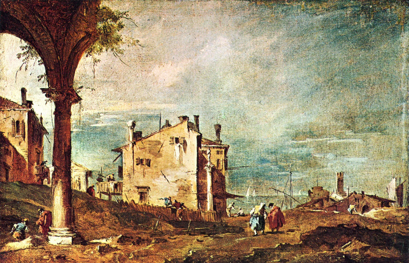 Capriccio : Rovine di un arco e fattorie ai margini di una laguna - Francesco Guardi