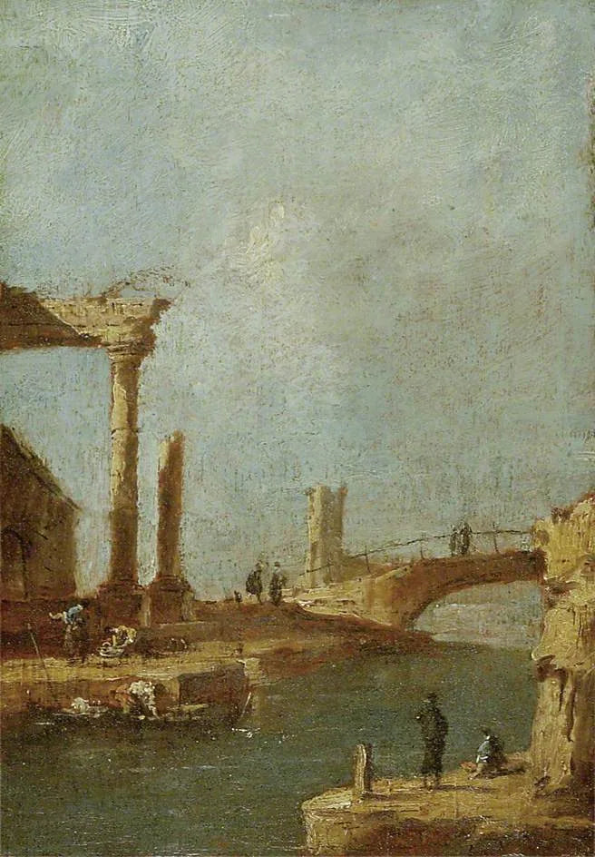 Capriccio : Rovine e un ponte - Francesco Guardi