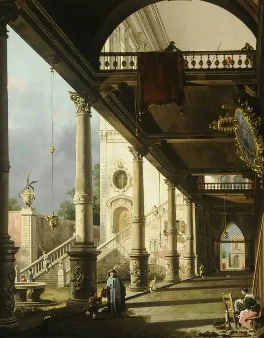 Capriccio : Una colonnata che si apre sul cortile di un palazzo - Canaletto