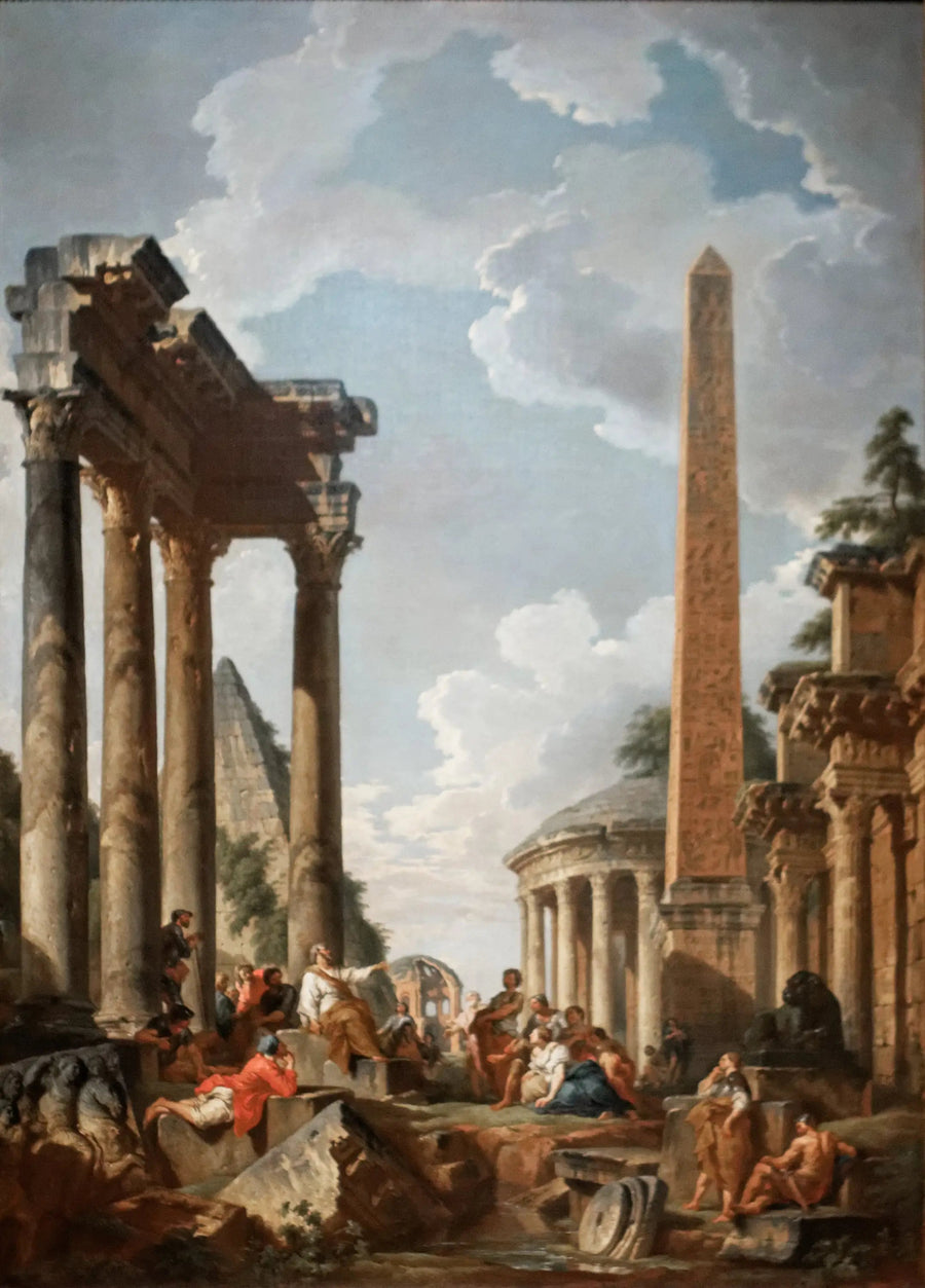 Caprice architettonico con predicatore nelle rovine romane - Giovanni Paolo Panini