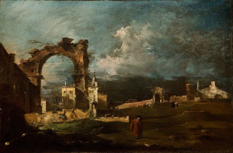 Caprice con rovine di un arco e una villa sullo sfondo - Francesco Guardi
